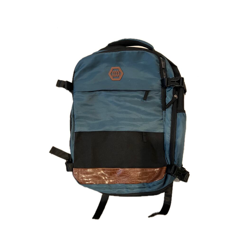 Blue Black Faux Snakeskin Padded Computer Travel Backpack